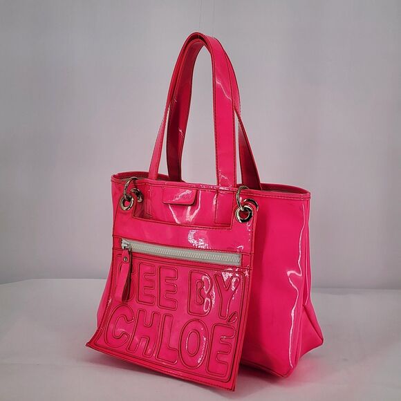 See by Chloe Neon Pink Patent Leather Tote Bag with Hanging Pouch - Picture 2 of 16